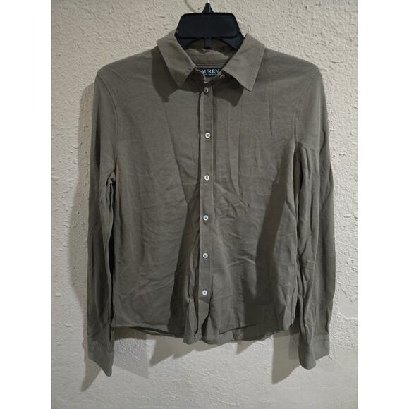 Lauren Ralph Lauren Tops - POLO RALPH LAUREN KNIT OLIVE GREEN BUTTON UP SHIRT, SIZE Petite Medium PM
